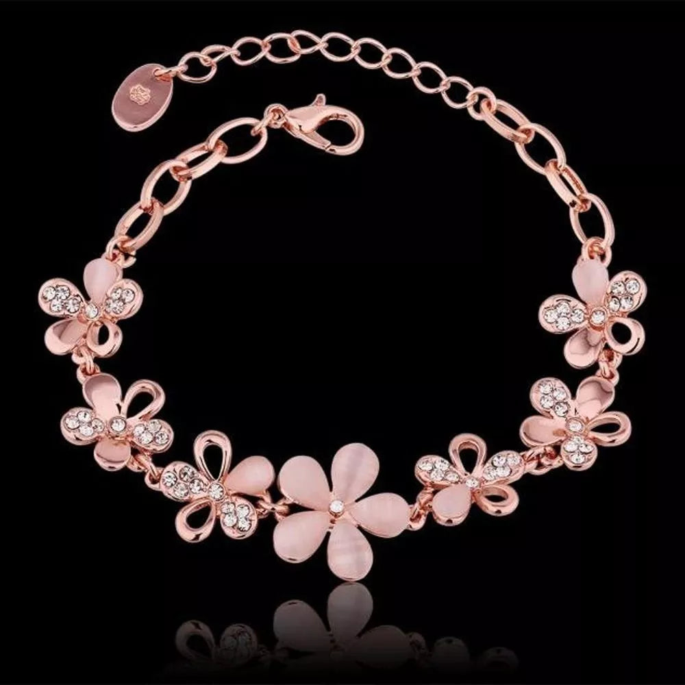 "Rosé Radiance"-Pink Cat's Eye Opal Floral Cascade Bracelet for WOMEN