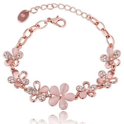 "Rosé Radiance"-Pink Cat's Eye Opal Floral Cascade Bracelet for WOMEN