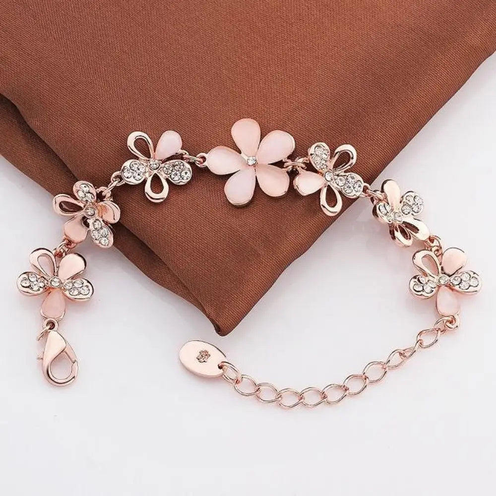 "Rosé Radiance"-Pink Cat's Eye Opal Floral Cascade Bracelet for WOMEN