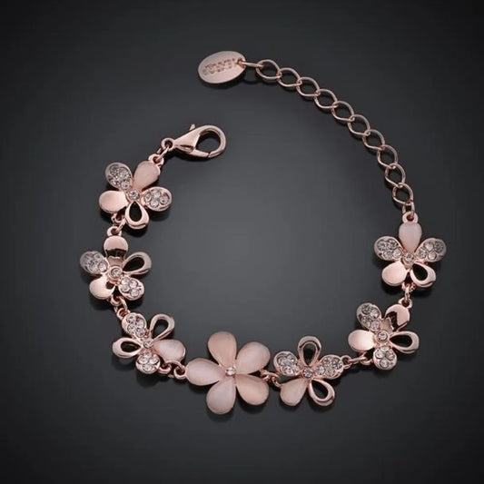 "Rosé Radiance"-Pink Cat's Eye Opal Floral Cascade Bracelet for WOMEN